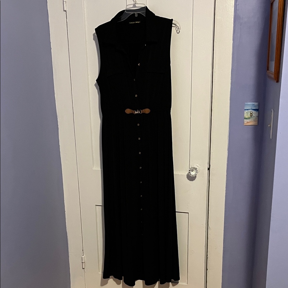 Always Indigo Black Maxi Dress with Brown waist accent